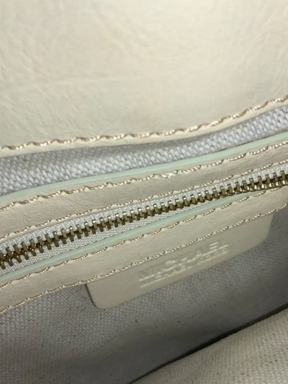 Michael Kors cream studded leather tote purse satchel nailhead detail
